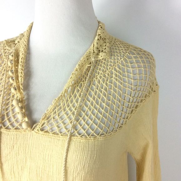 Free People On The Island Crochet Neckline Yoke Blouse Size XS - Picture 6 of 8
